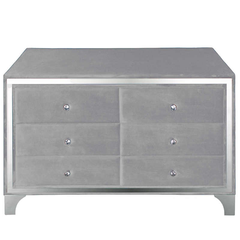 Better Home Products Monica Velvet Upholstered Double Dresser in Gray