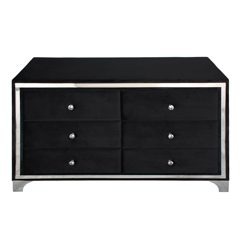 Better Home Products Monica Velvet Upholstered Double Dresser in Black