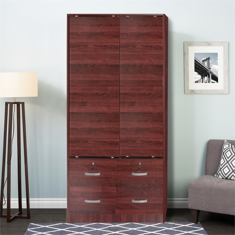 Better Home Products Sarah Modern Wood Double Sliding Door Armoire in Mahogany