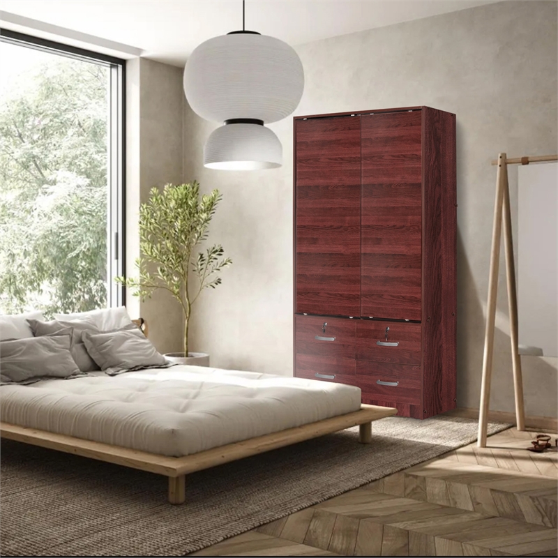 Better Home Products Sarah Modern Wood Double Sliding Door Armoire in Mahogany