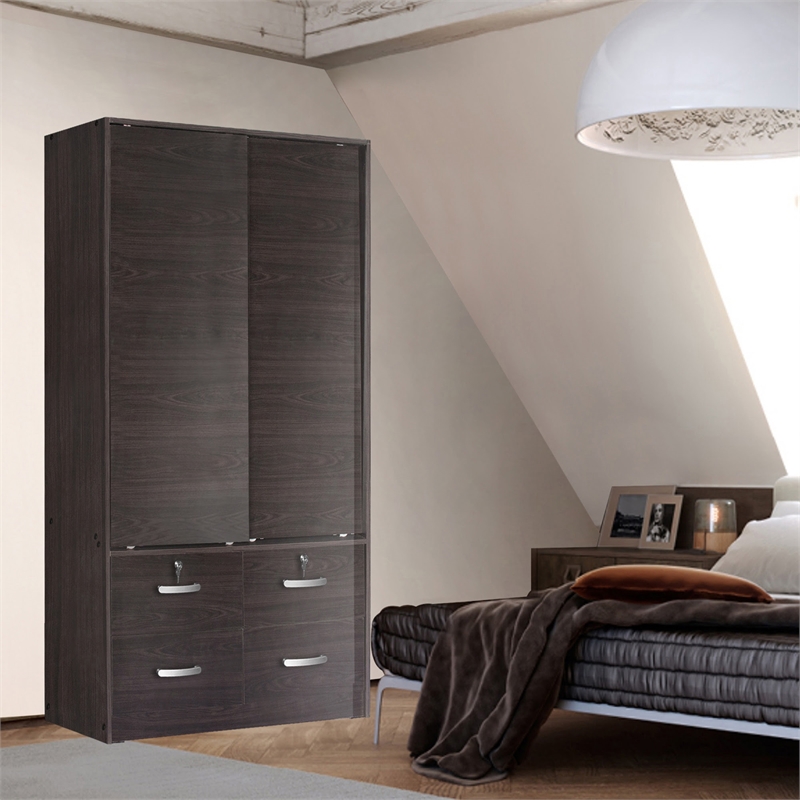 Better Home Products Sarah Modern Wood Double Sliding Door Armoire in Tobacco