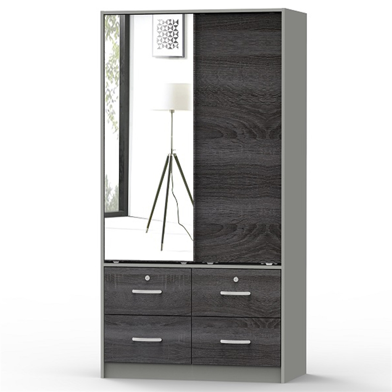 Better Home Products Sarah Double Sliding Door Armoire with Mirror in Gray