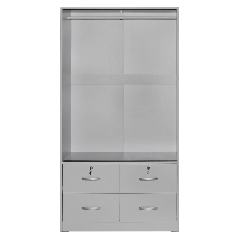 Better Home Products Sarah Double Sliding Door Armoire with Mirror in Light Gray