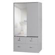 Better Home Products Sarah Double Sliding Door Armoire with Mirror in Light Gray