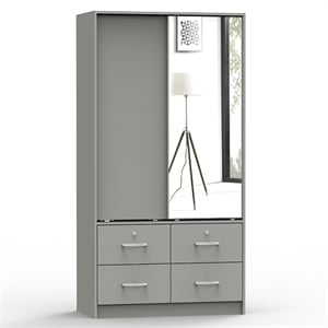 better home products sarah double sliding door armoire with mirror in light gray