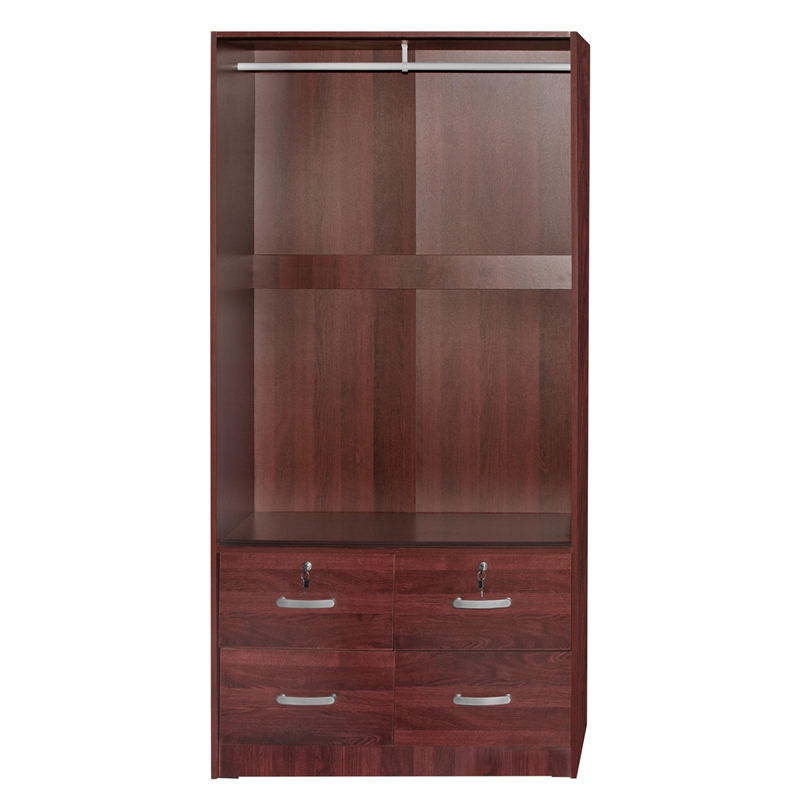 Better Home Products Sarah Double Sliding Door Armoire with Mirror in Mahogany