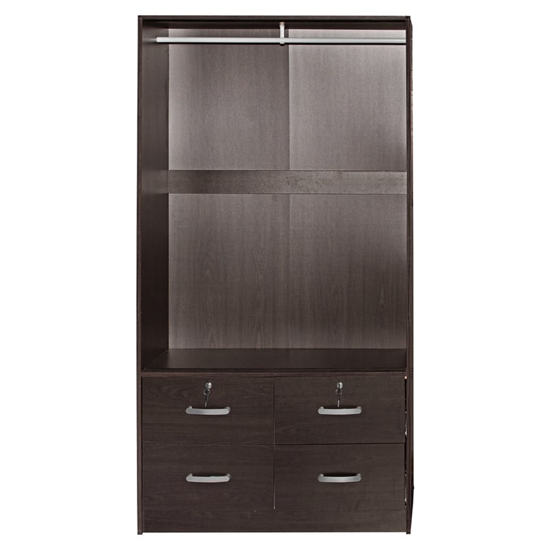 Better Home Products Sarah Double Sliding Door Armoire with Mirror in Tobacco