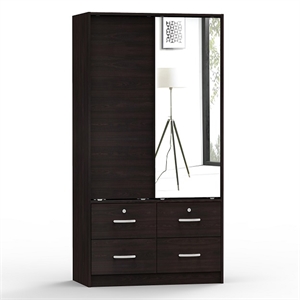better home products sarah double sliding door armoire with mirror in tobacco