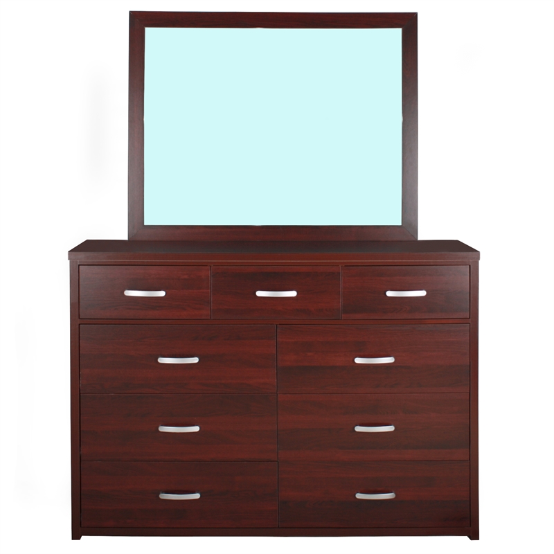 Better Home Products Majestic Super Jumbo 9-Drawer Double Dresser in Mahogany