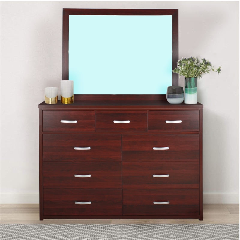 Better Home Products Majestic Super Jumbo 9-Drawer Double Dresser in Mahogany