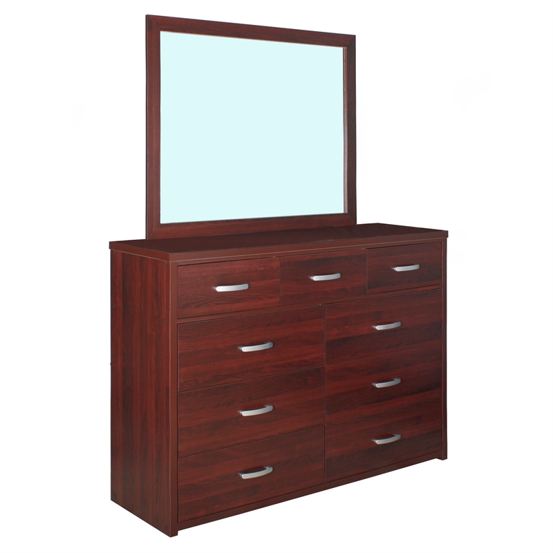Better Home Products Majestic Super Jumbo 9-Drawer Double Dresser in Mahogany