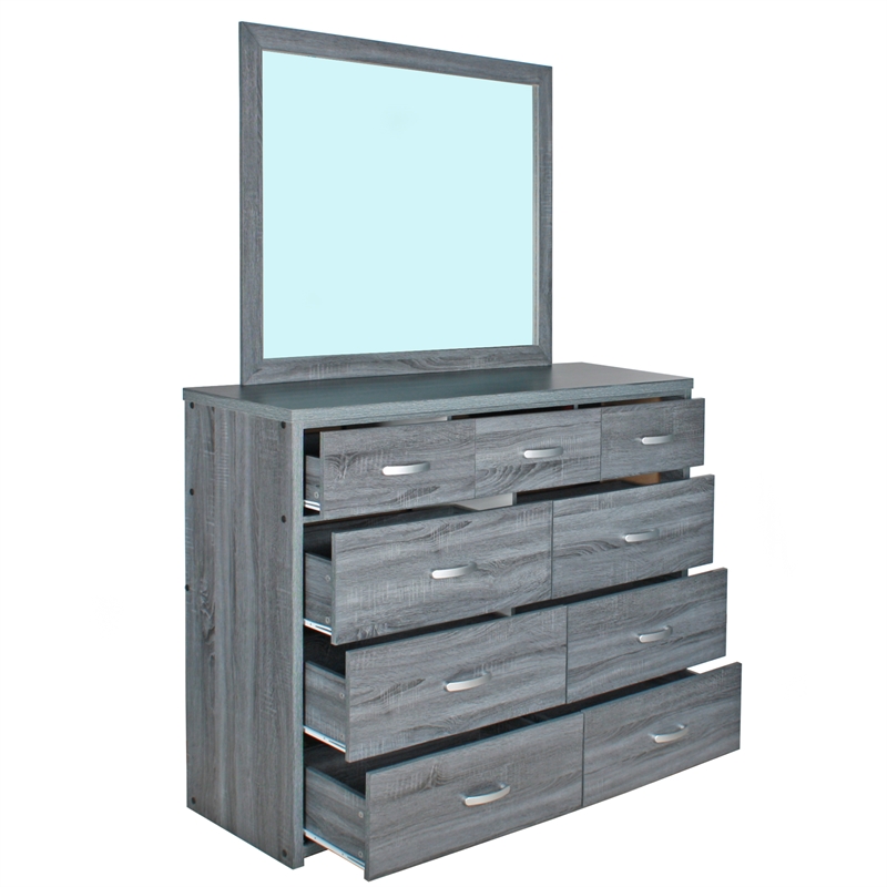 Better Home Products Majestic Super Jumbo 9-Drawer Double Dresser in Gray