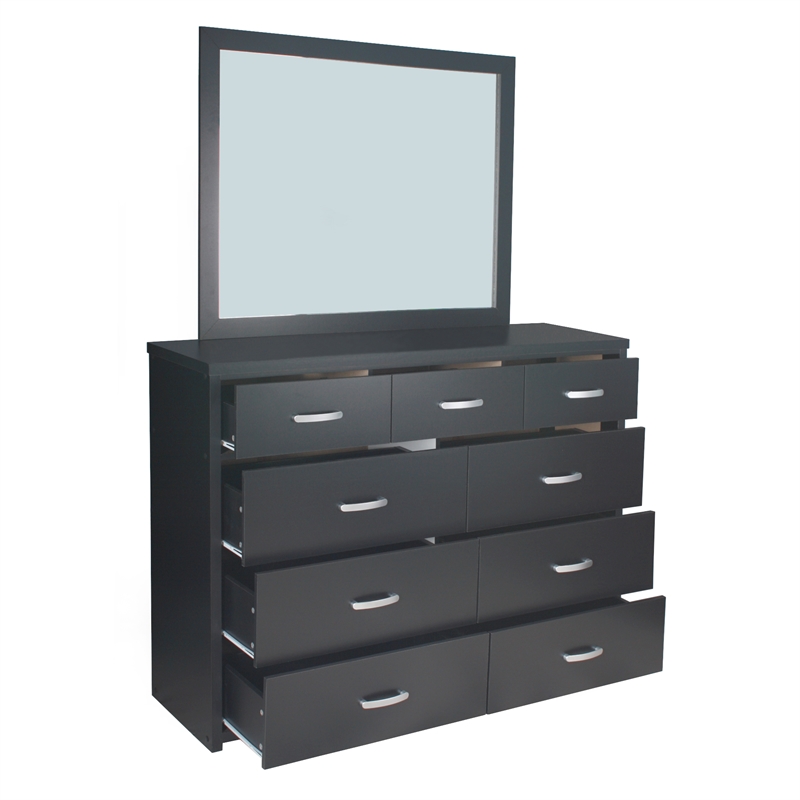 Better Home Products Majestic Super Jumbo 9-Drawer Double Dresser in Black