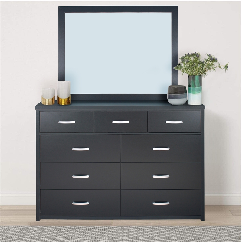 Better Home Products Majestic Super Jumbo 9-Drawer Double Dresser in Black