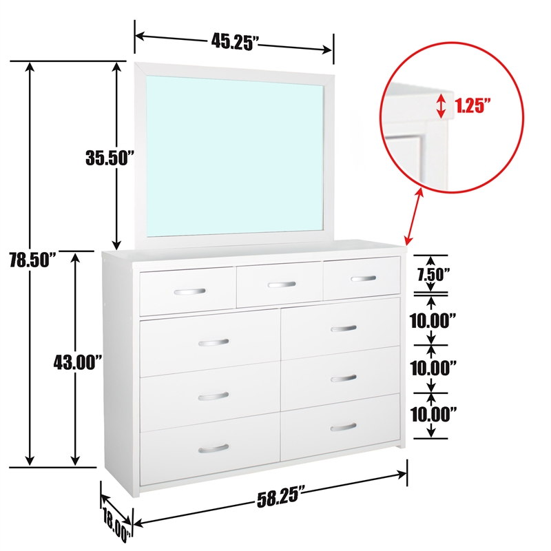 Better Home Products Majestic Super Jumbo 9-Drawer Double Dresser in White