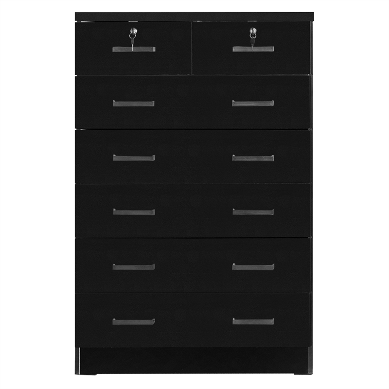 Better Home Products Cindy 7 Drawer Chest Wooden Dresser with Lock in Black