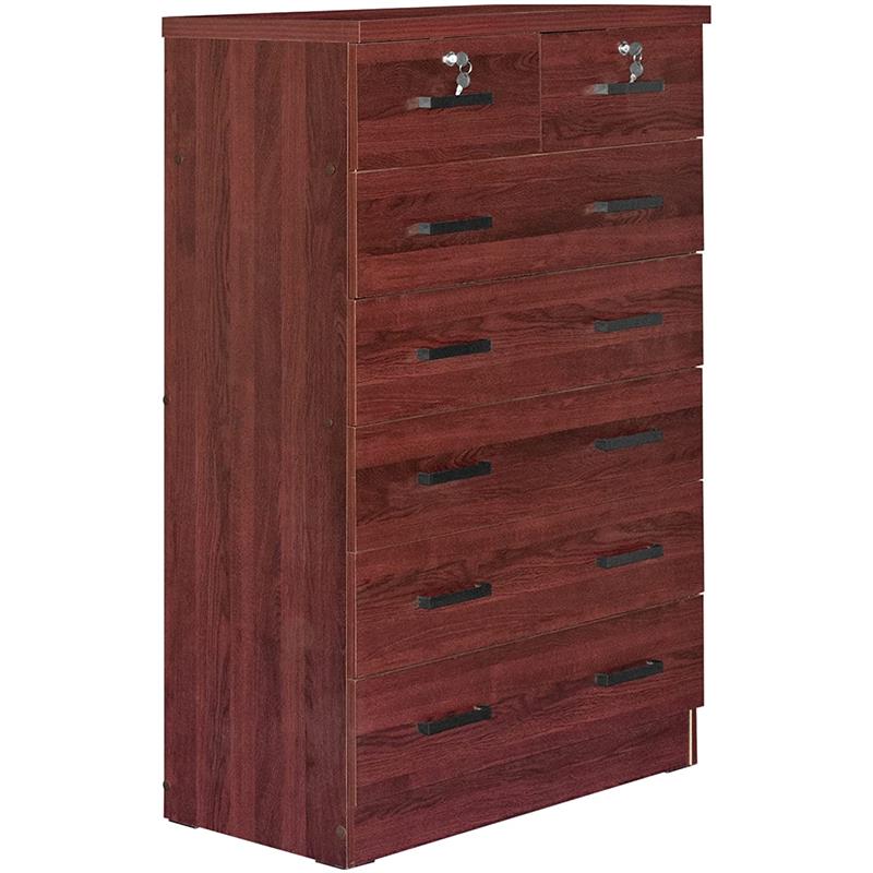 Better Home Products Cindy 7 Drawer Chest Wooden Dresser with Lock in Mahogany