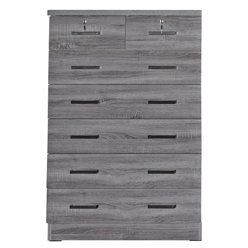 Better Home Products Cindy 7 Drawer Chest Wooden Dresser with Lock in Gray