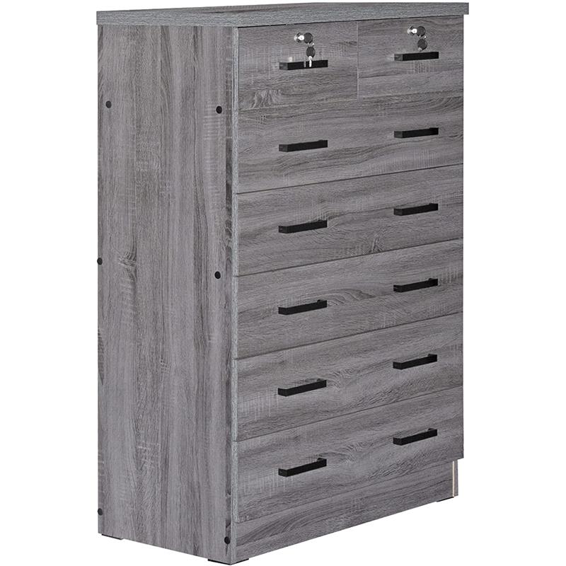 Better Home Products Cindy 7 Drawer Chest Wooden Dresser with Lock in Gray
