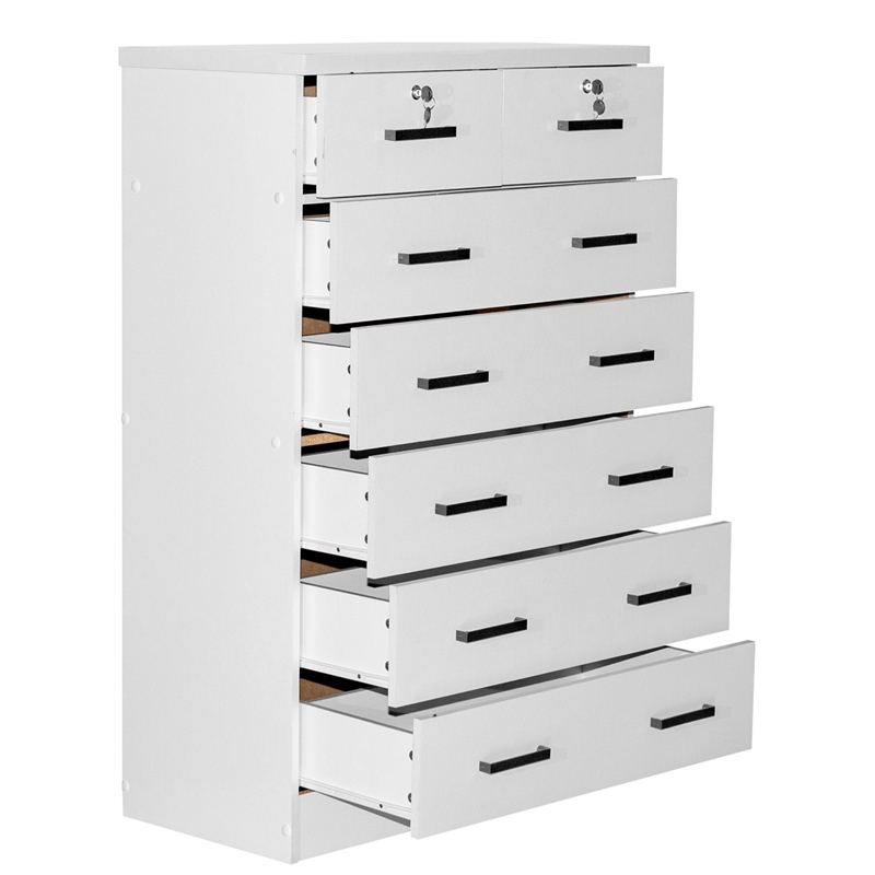 Better Home Products Cindy 7 Drawer Chest Wooden Dresser with Lock in White