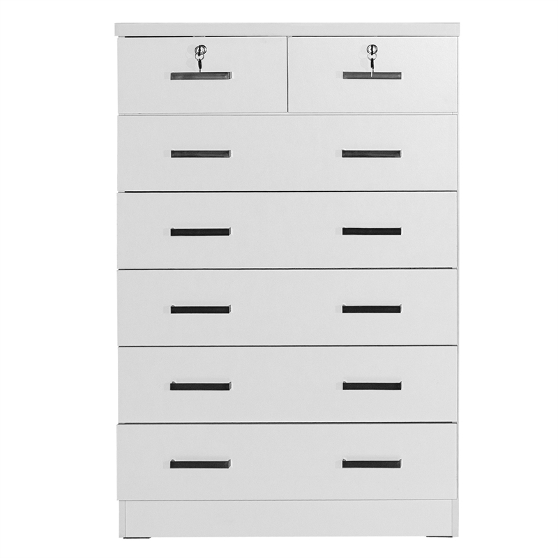 Better Home Products Cindy 7 Drawer Chest Wooden Dresser with Lock in White