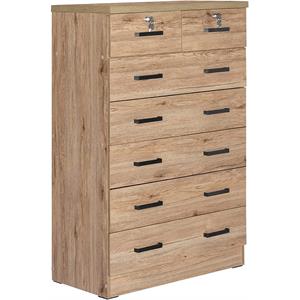better home products cindy 7 drawer chest wooden dresser with lock - natural oak
