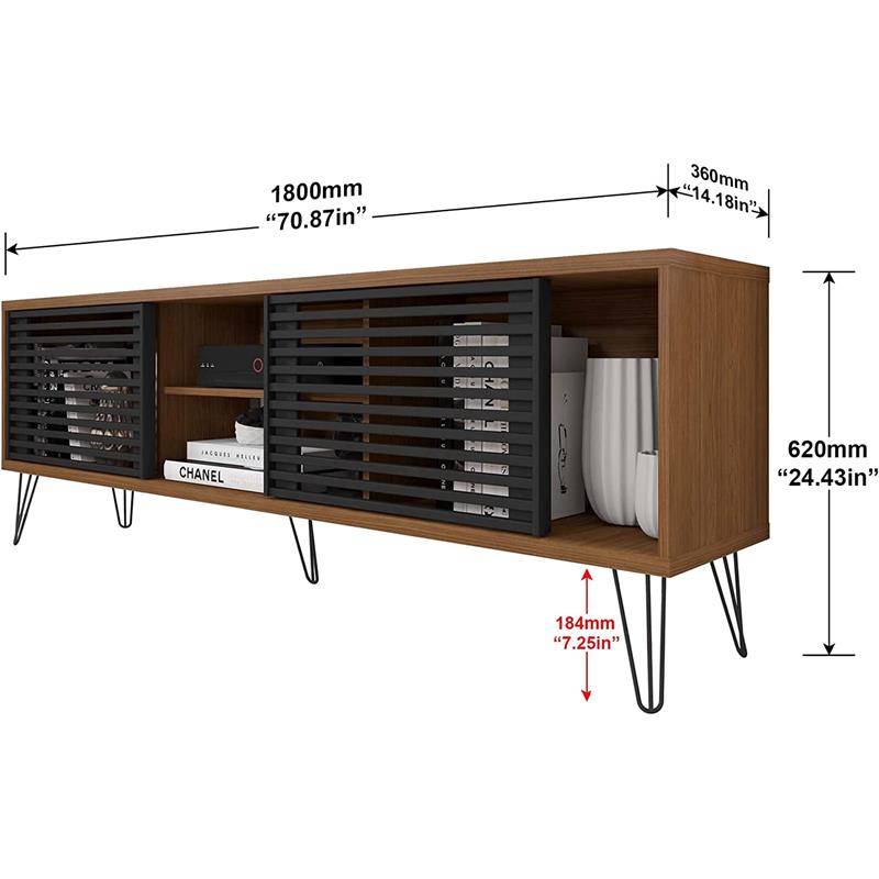 Better Home Products Frizz Mid-Century Modern TV Stand for 70 Inch TV in Walnut