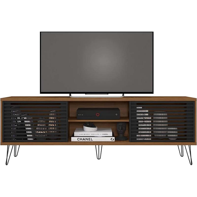 Better Home Products Frizz Mid-Century Modern TV Stand for 70 Inch TV in Walnut