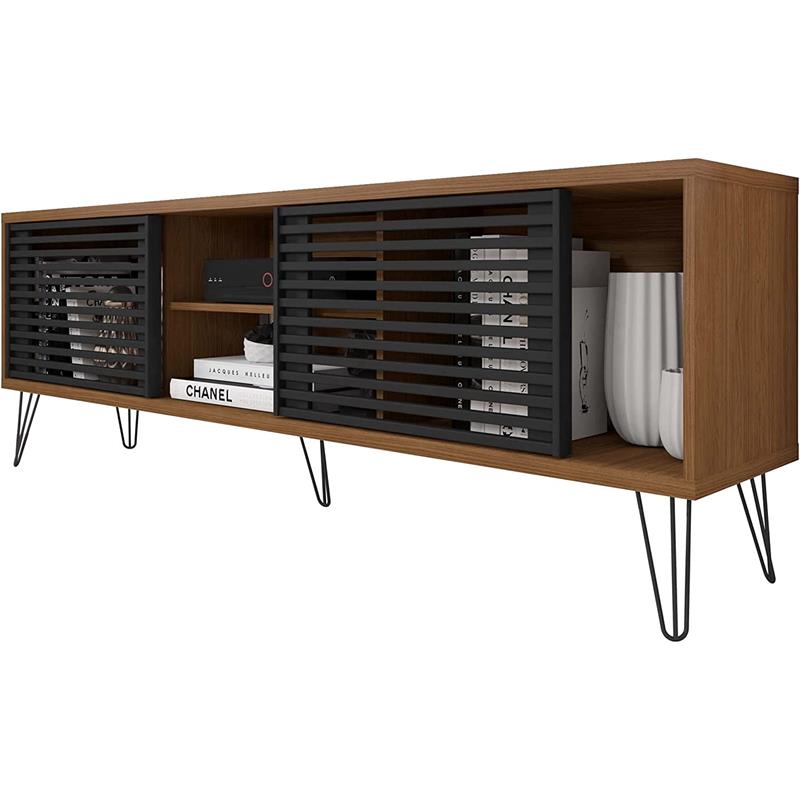 Better Home Products Frizz Mid-Century Modern TV Stand for 70 Inch TV in Walnut