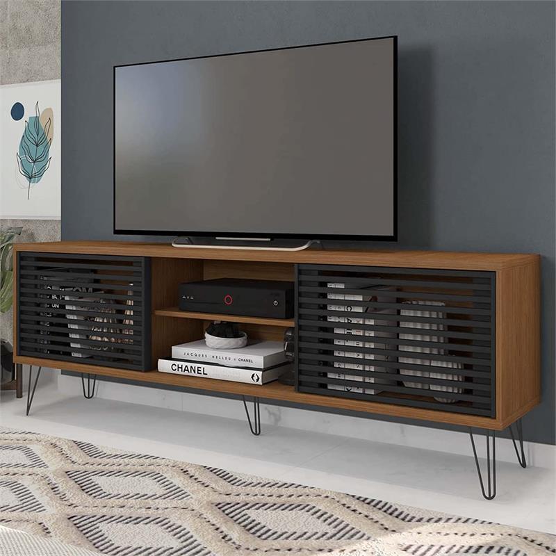 Better Home Products Frizz Mid-Century Modern TV Stand for 70 Inch TV in Walnut