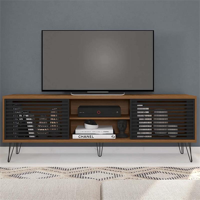 Better Home Products Frizz Mid-Century Modern TV Stand for 70 Inch TV in Walnut