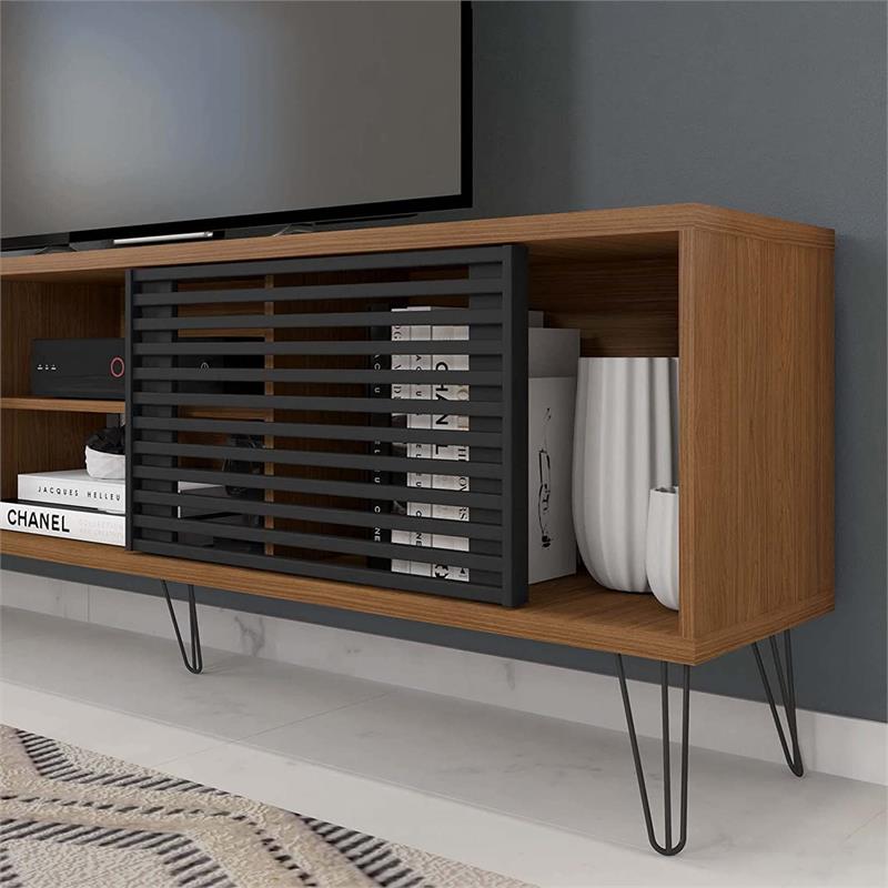 Better Home Products Frizz Mid-Century Modern TV Stand for 70 Inch TV in Walnut