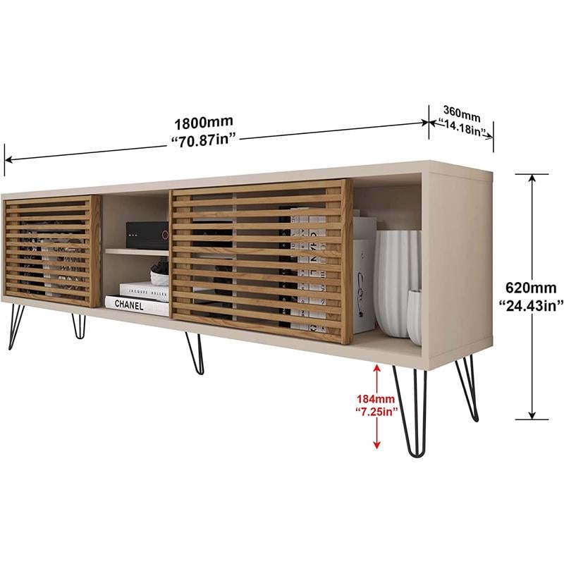 Better Home Products Frizz Mid-Century Modern TV Stand for 70 Inch TV Off White