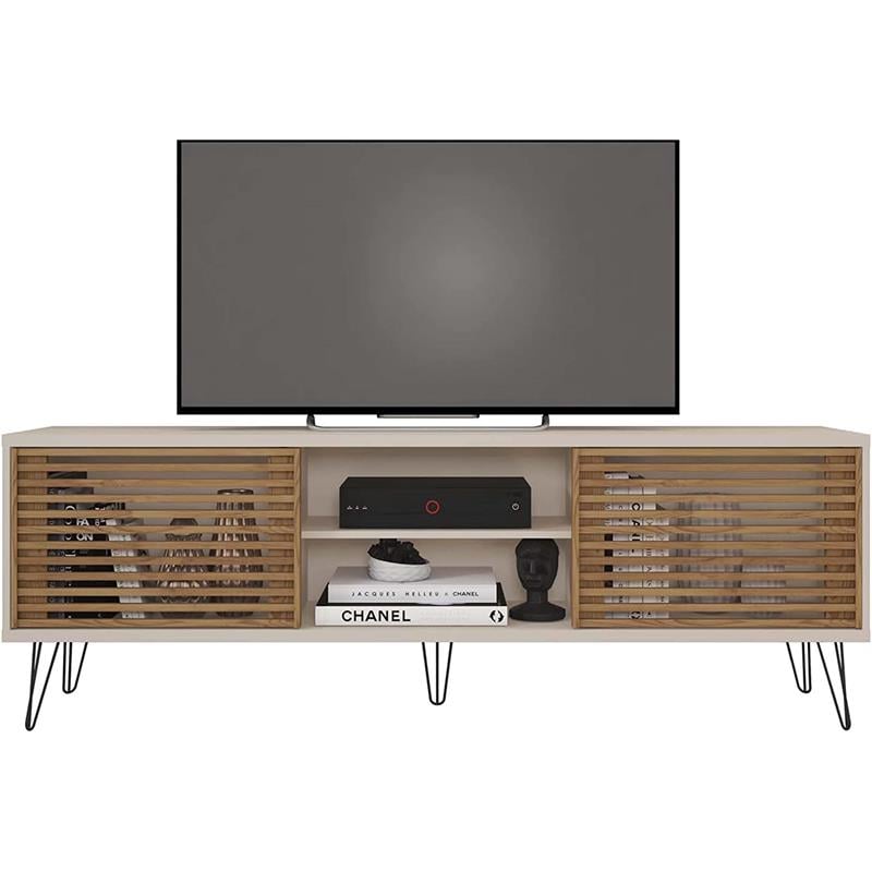 Better Home Products Frizz Mid-Century Modern TV Stand for 70 Inch TV Off White