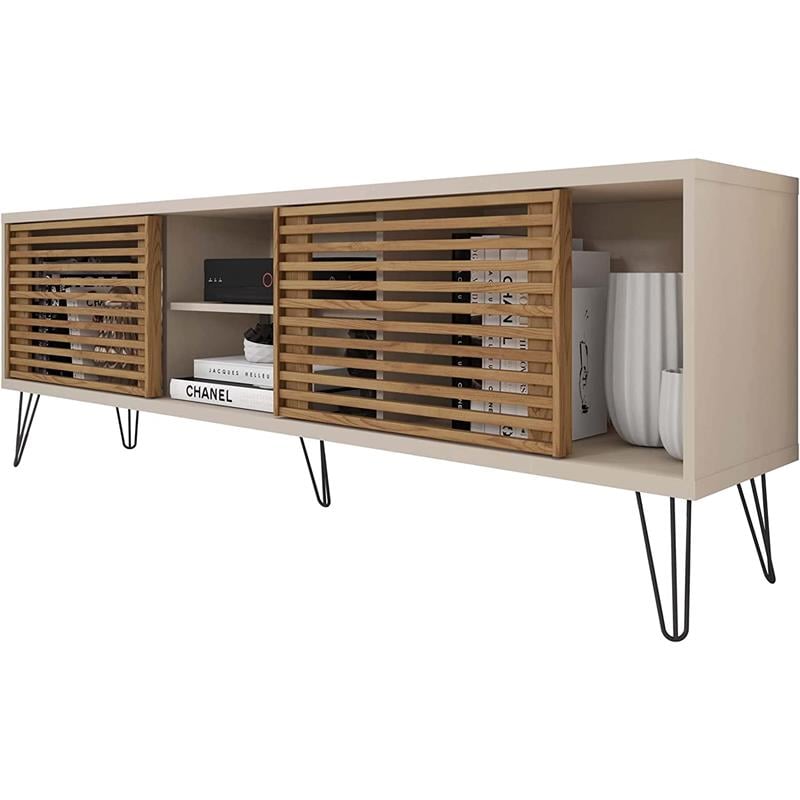 Better Home Products Frizz Mid-Century Modern TV Stand for 70 Inch TV Off White