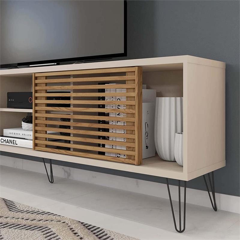 Better Home Products Frizz Mid-Century Modern TV Stand for 70 Inch TV Off White