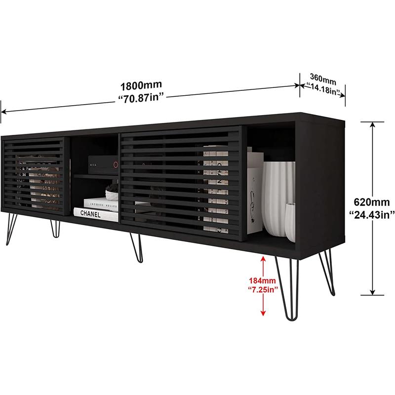 Better Home Products Frizz Mid-Century Modern TV Stand for 70 Inch TV in Black