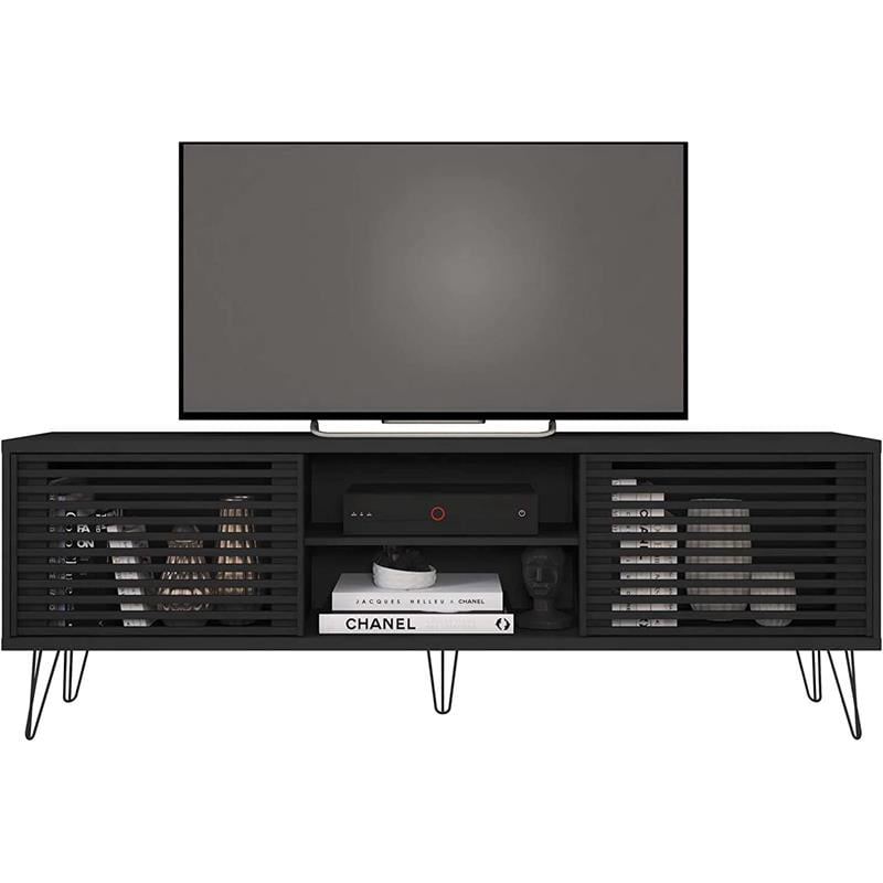 Better Home Products Frizz Mid-Century Modern TV Stand for 70 Inch TV in Black