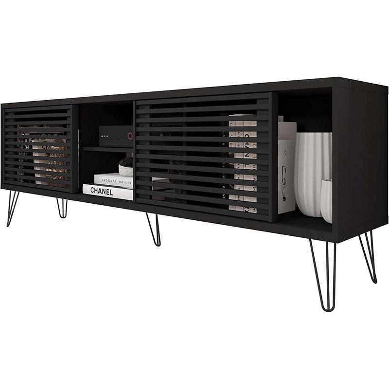 Better Home Products Frizz Mid-Century Modern TV Stand for 70 Inch TV in Black