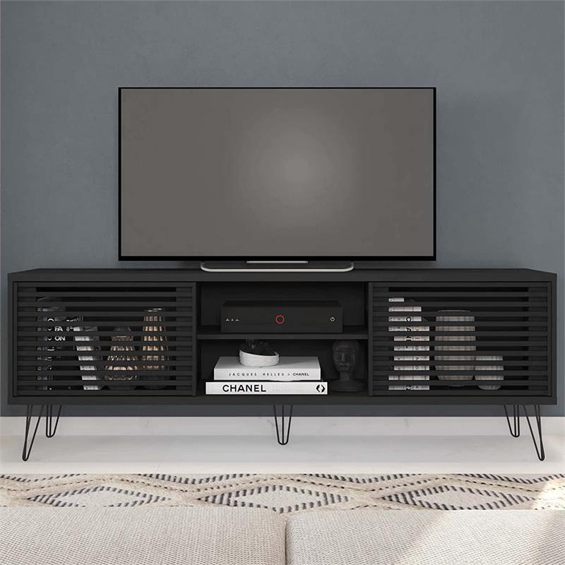 Better Home Products Frizz Mid-Century Modern TV Stand for 70 Inch TV in Black
