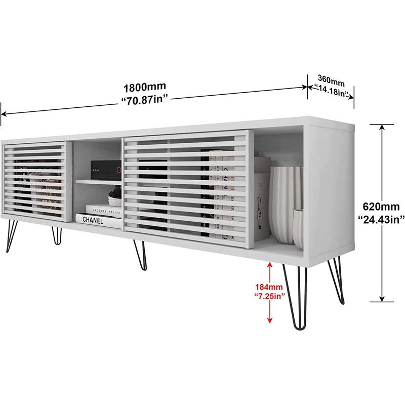 Better Home Products Frizz Mid-Century Modern TV Stand for 70 Inch TV in White
