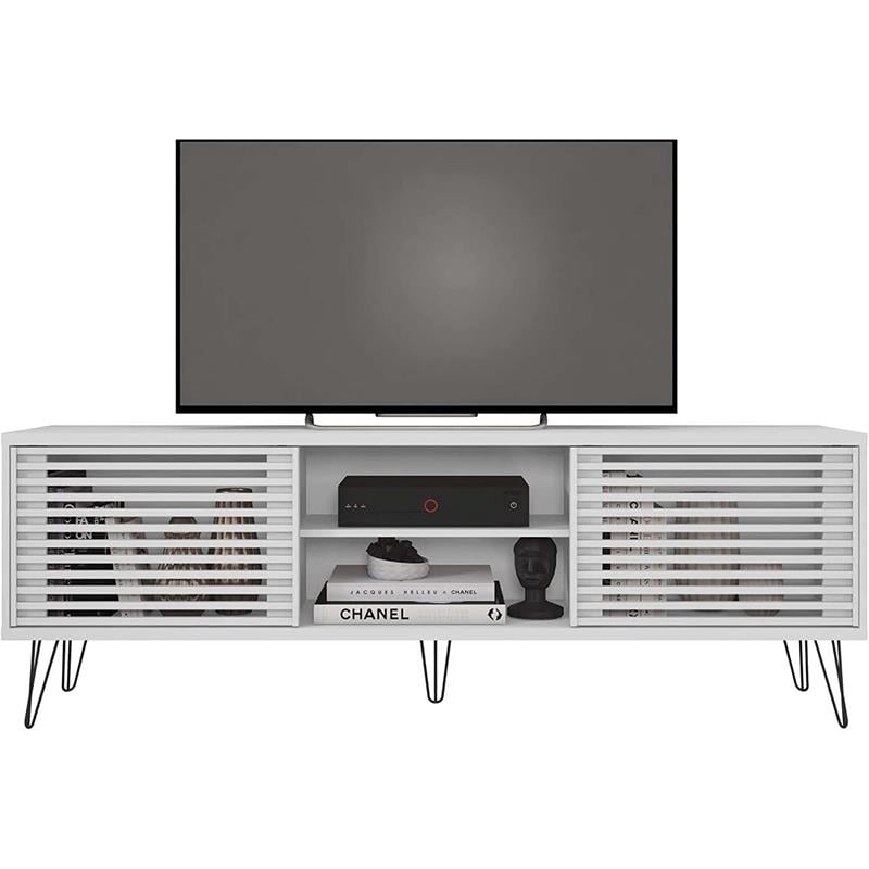 Better Home Products Frizz Mid-Century Modern TV Stand for 70 Inch TV in White