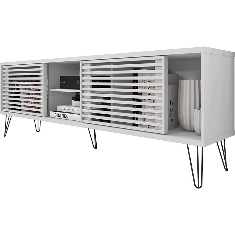 Better Home Products Frizz Mid-Century Modern TV Stand for 70 Inch TV in White