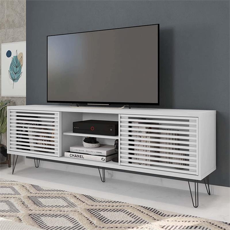 Better Home Products Frizz Mid-Century Modern TV Stand for 70 Inch TV in White