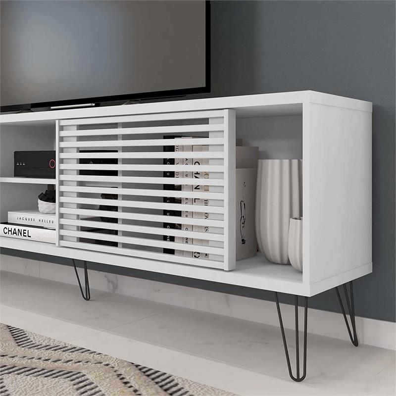 Better Home Products Frizz Mid-Century Modern TV Stand for 70 Inch TV in White