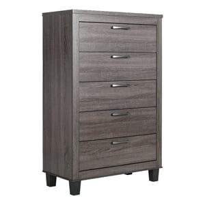 better home products silver fox 5 drawer chest of drawers in gray woodgrain