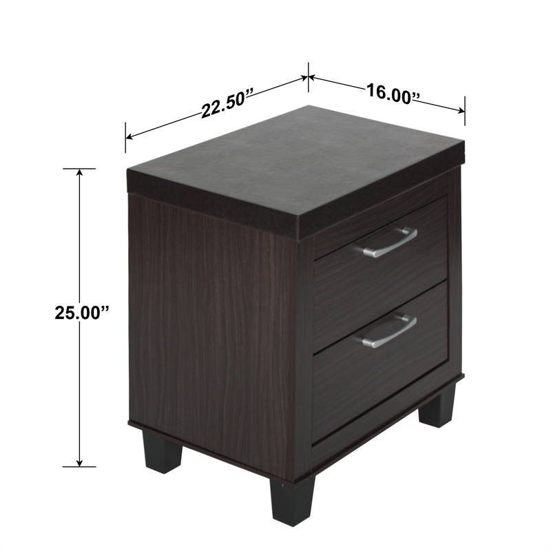 Better Home Products Elegant Mid Century Modern 2 Drawer Nightstand in Tobacco