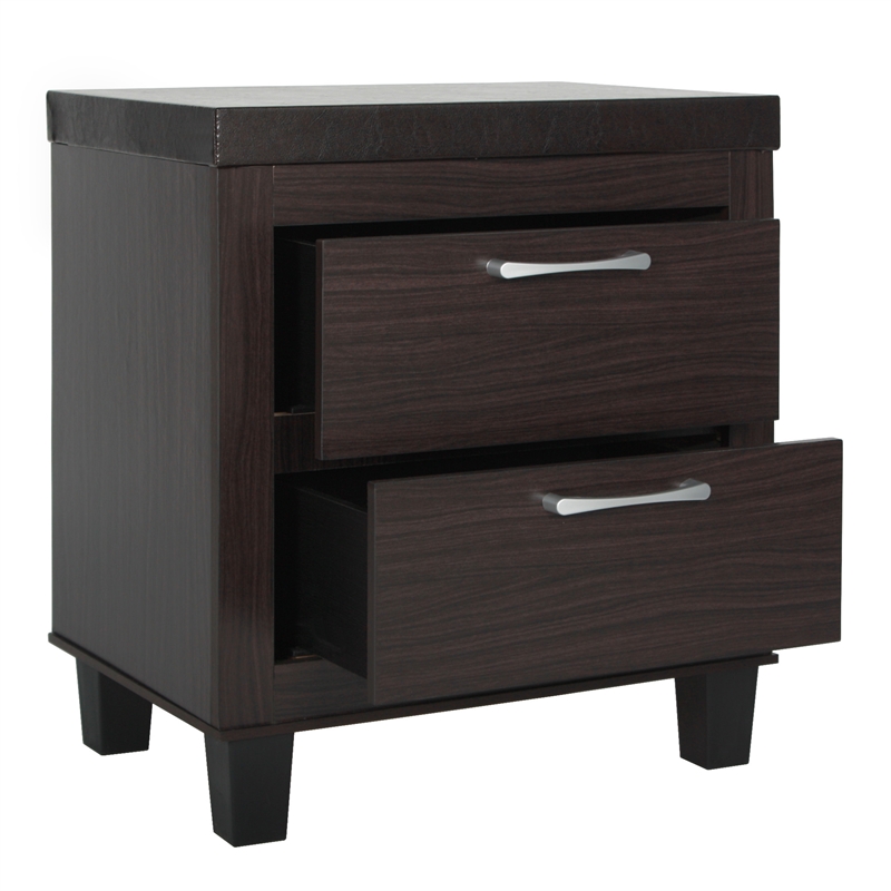 Better Home Products Elegant Mid Century Modern 2 Drawer Nightstand in Tobacco