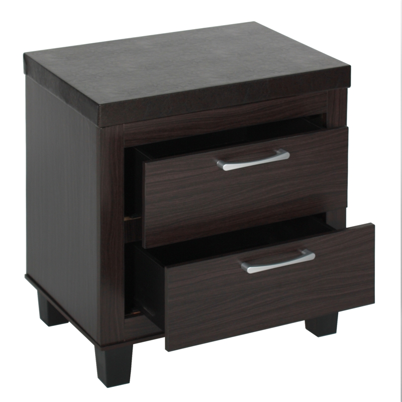 Better Home Products Elegant Mid Century Modern 2 Drawer Nightstand in Tobacco