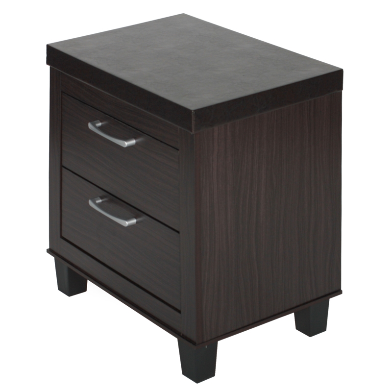 Better Home Products Elegant Mid Century Modern 2 Drawer Nightstand in Tobacco